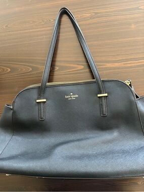 kate spade Black Saffiano Leather Tote with Gold Accents
